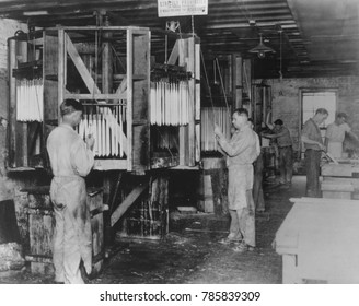 Workman Hand Dipping Candles At The St. Louis Candle And Wax Company, 1927. Candle Making Was A Declining Industry As Americans Gained Access To Electric Lights