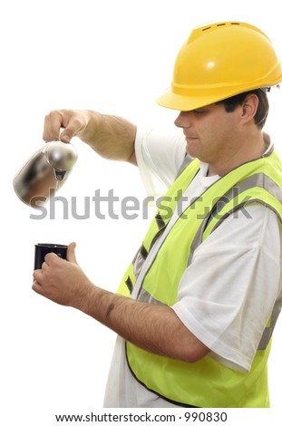 Workman having a tea break