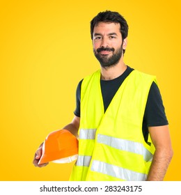 Workman over white background