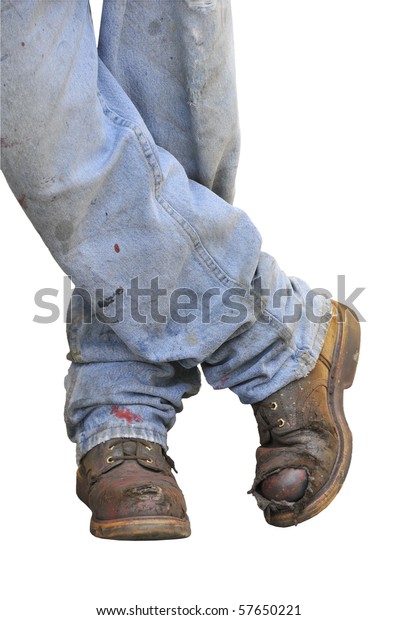 Workmans Boots Jeans On White 