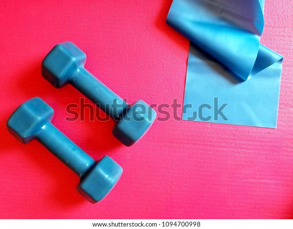 Workout Flatlay Yoga Mat Weights Stretch Stock Photo Edit Now