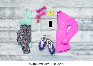 Workout kit on the wooden floor - Powered by Shutterstock