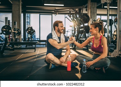 Workout with you always is successful. Handshaking. Happy fitness couple. - Powered by Shutterstock