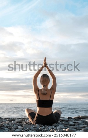 Image, Stock Photo Women doing pilates on the beach