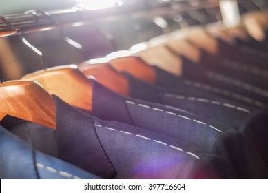 Workpiece Jackets On Clothes Hanger In Tailoring Studio