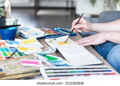 Workplace Artist Watercolor Girl Drawing Brushes Stock Photo 2122303838 ...