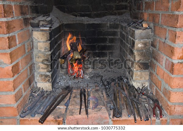 Workplace Blacksmith Fire Metal Tools Stock Photo Edit Now
