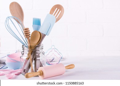 Workplace confectioner, food ingredients and accessories for making desserts , background for text or logo - Powered by Shutterstock