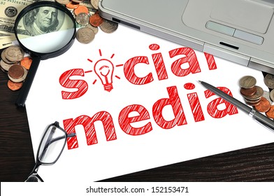 Workplace Laptop Drawing Social Media On Stock Photo 152153471 ...