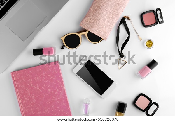 Workplace Laptop Women Accessories Top View Stock Photo (Edit Now ...