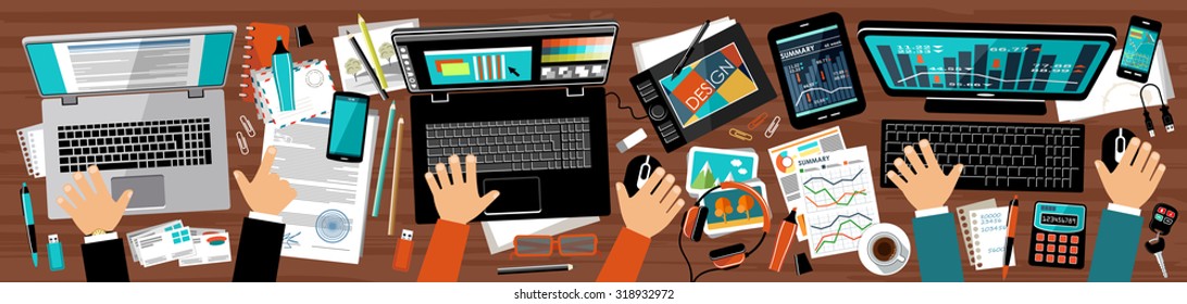 Workplace PR manager, designer and manager. Raster illustration