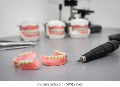 Workplace prosthetics,tools and prosthesis on the table.