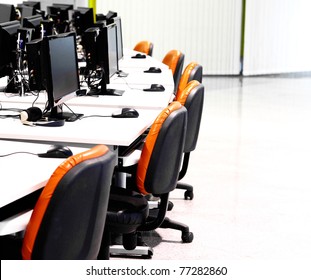 Workplace Room With Computers In Row