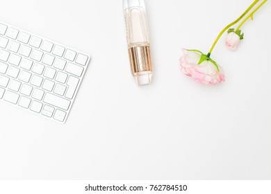 Workplace with various items. Flat lay