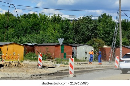 Works At The Voltage Line - Workers Repair Broken High-voltage Cables After Storm