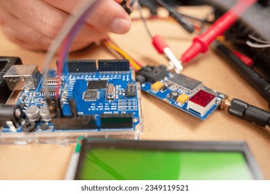 a workshop with electronic coding equipment.
