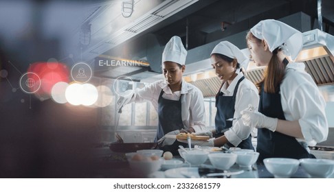 workshop kitchen student school .People training workshops, classes about restaurants and hospitality.Preparing teachers and administrators and room groups for classes and meetings for professional - Powered by Shutterstock