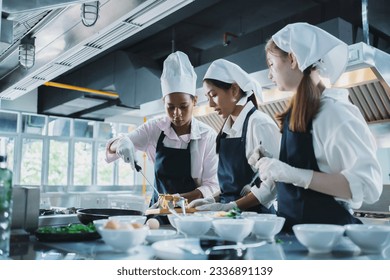 workshop kitchen student school .People training workshops, classes about restaurants and hospitality.Preparing teachers and administrators and room groups for classes and meetings for professional - Powered by Shutterstock