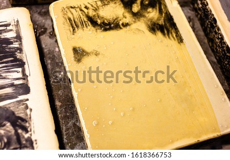 In the workshop for lithography. Lithography stone