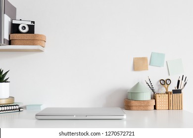 Workspace computer and office supplies on office workplace. - Shutterstock ID 1270572721
