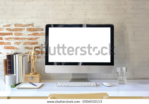 Workspace Desktop Mockup Computer Office Objects Stock Image Workspace Desktop Mockup