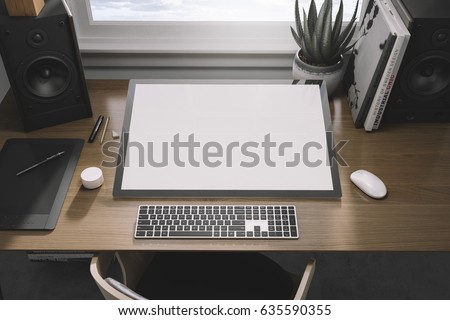 Workspace mockup with computer