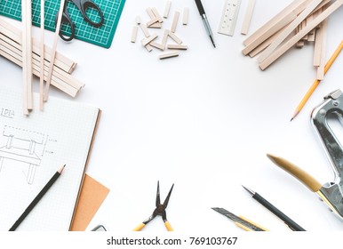 Worktable with balsa wood material.Diy,design project,invention concept ideas - Powered by Shutterstock