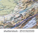 world atlas map of Almaty, Kazakhstan, shows major cities, highlighting geographic features, political boundaries, and physical landmarks for global orientation and exploration.