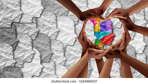 World Autism awareness day as a mental health concept and Autistic social developmental education disorder symbol as a child special learning icon with the support of caregivers shaped as a heart.