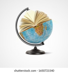 world book day,23th April, open book over the Planet on isolated white background, Mental Health Day concept, books pile and globe,World literature concept, Knowledge information, earth day concept,