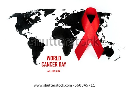 World cancer day : Breast Cancer Awareness Ribbon on world map