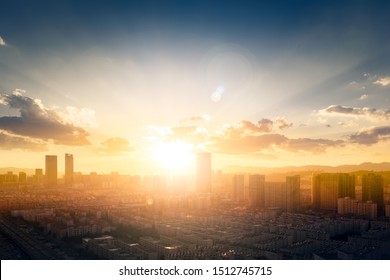 World Cities Day concept: Abstract  city sunset background - Shutterstock ID 1512745715
