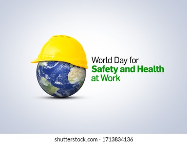 World Day For Safety And Health At Work Concept.The Planet Earth And The Helmet Symbol Of Safety And Health At Work Place. Safety And Health At Work Concept.