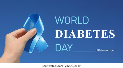 World Diabetes Day Graphics with Awareness Ribbon on Blue Background ...