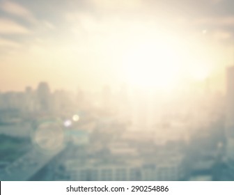 World Environment Day Concept: Abstract Blur City On Beautiful Sunrise Background. Bangkok, Thailand, Asia