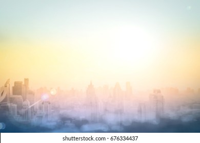 World Environment Day Concept: Abstract Blur City Autumn Sunrise Landscape Background. Bangkok, Thailand, Asia