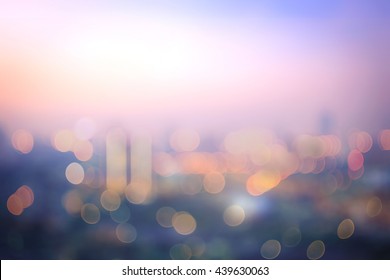 World Environment Day Concept: Bokeh Light Of City With Blurred Cityscape Background. Bangkok, Thailand, Asia