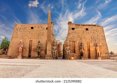 World famous Luxor Temple, view of the main entrance, Egypt - Shutterstock ID 2125390082