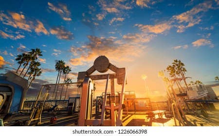 World Famous Muscle Beach In Venice At Sunset, Los Angeles. Southern California, USA