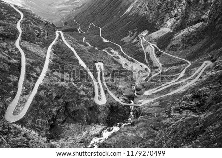 Similar – Serpentinen der alten Straße über den Gotthardpass in den Schweizer Alpen