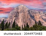 World famous rock climbing wall of El Capitan, Yosemite national park, California, usa