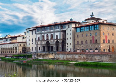 World Famous Uffizi Museum At Arno Riverbank,  Florence, Italy