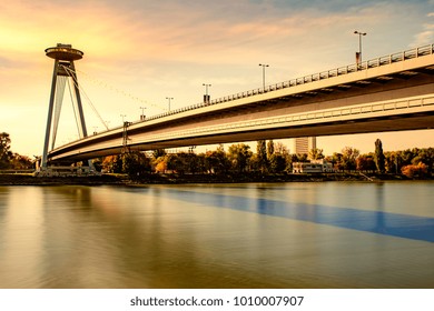 The world famous UFO Bridge in Bratislava