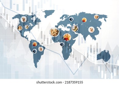 World Food Crisis, World Map With Food And Income Decline Graphs, Food Crisis, Sanctions, War Between Russia And Ukraine