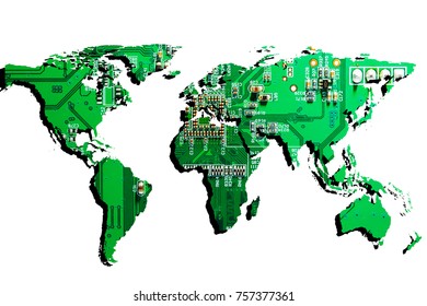 of the world in the form of a computer board