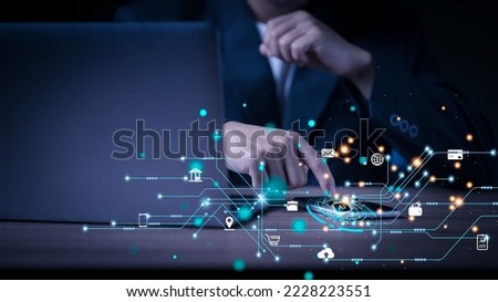 world future with artificial intelligence, innovation technology, busisness man smart working with Ai, infomation data base with high technology