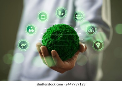 World global saving Energy, Hnad holding green ball. ECO environment . Saving, accounting and financial concept. technology for saving electric power and energy use ecology idea concept