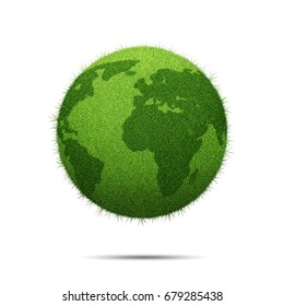 World Globe Shape Of Green Grass Isolated On White Background  