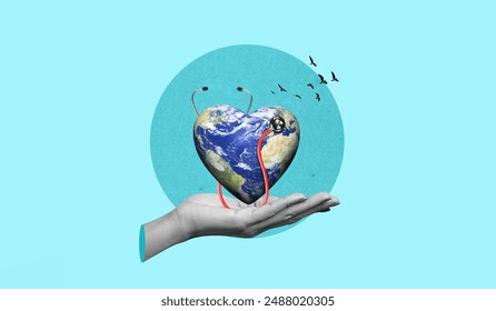 World Health Day concept. Heart and stethoscope design for health day on hand. Global health care concept. My Health My Right - Powered by Shutterstock