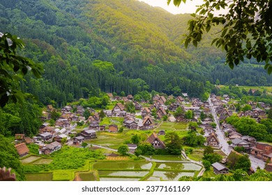 World Heritage Shirakawago Village is a farming village located in a valley along with snow the Shogawa River, registered as a UNESCO World Heritage Site in 1995, Gifu Prefecture, Japan.